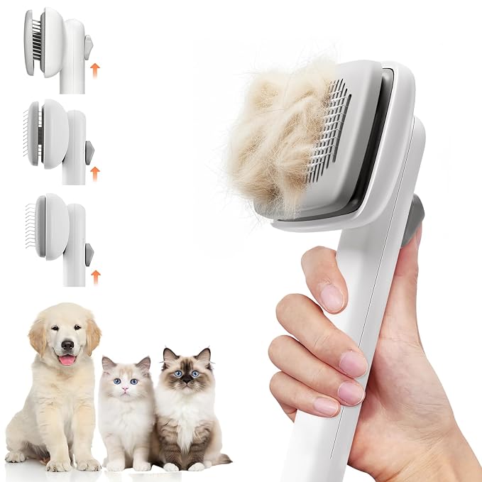 Cat Brush for Shedding, Industry-First Adjustable Cat Brushes for Indoor Cats, Self-Cleaning Slicker brush, 264 Skin-Friendly Needles for Long or Short Haired Dogs, Perfect for Deshedding & Massaging