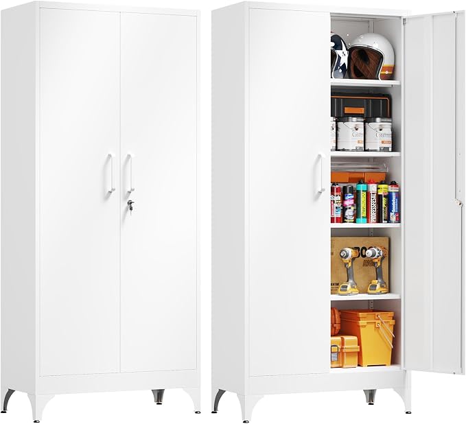 Metal Garage Storage Cabinet with 2 Doors and 4 Adjustable Shelves - 71" Steel Lockable File Cabinet,Locking Tool Cabinets for Home,Office,Garage,Gym,School