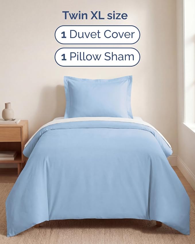 Duvet Cover Twin/Twin XL Size Set - Extra Soft Twin/Twin XL Duvet Cover 68" x 90" with 1 Pillow Sham for Women, Men, Kids & Teens - Comfy, Easy-Care & Fade Free w/ Zipper Closures & Ties (Sky Blue)