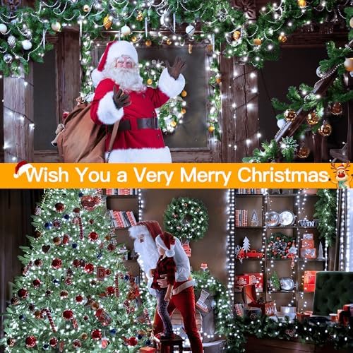 Ollny Christmas Tree Lights 400LED 132FT, Remote Plug-in Christmas Lights with Timer and 8 Modes Waterproof Outdoor String Lights for Thanksgiving Xmas House Indoor Outside Decorations (Cool White)