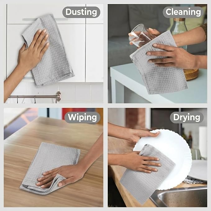 Urban Villa Kitchen Towels Waffle Dish Towels for Kitchen Smoke Color Set of 6 Over Sized 18x28 Inches Kitchen Towels Highly Absorbent 100% Cotton Mitered Corners Kitchen Hand Tea Towels Dish Cloths
