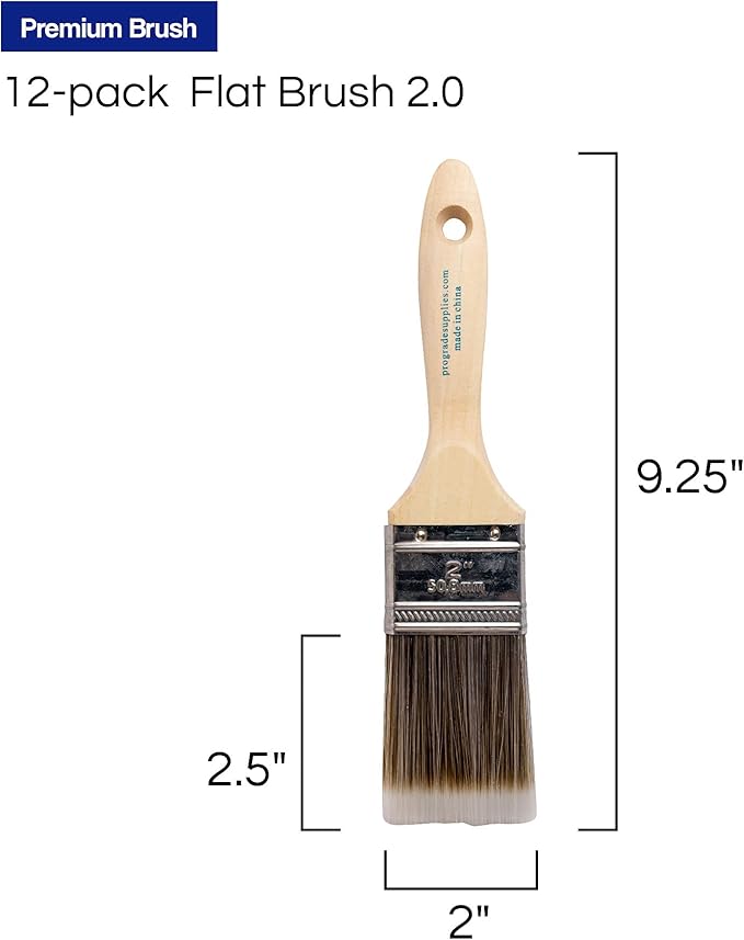 12PK 2 inch Flat Brush Premium Wall/Trim House Paint Brush Set Great for Professional Painter and Home Owners Painting Brushes for Cabinet Decks Fences Interior Exterior & Commercial Paintbrush.