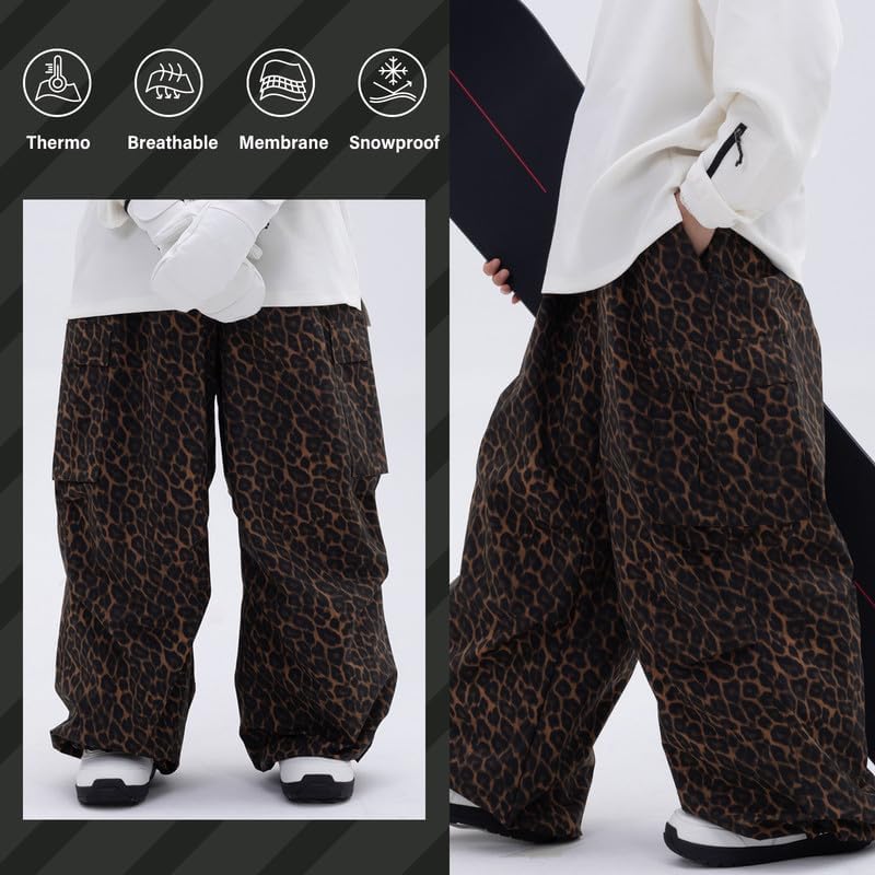 SNOWVERB Loose Fit Snowboard Leopard Ski Snow Baggy Pants for Men and Women