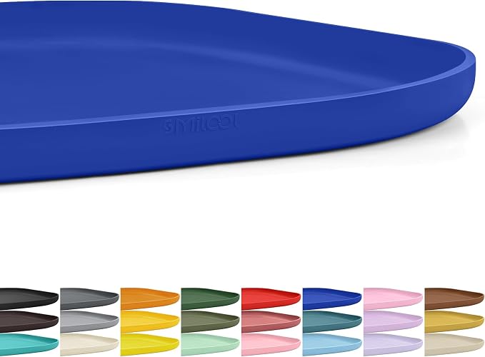 SMILOOL Waterproof Silicone Pet Food Mat with Raised Edge for Dog & Cat | 12" x 12" Non-Slip Small Pet Feeding Mats with Lip for Food & Water Bowl, Food Grade, Easy Cleaning, Navy Blue