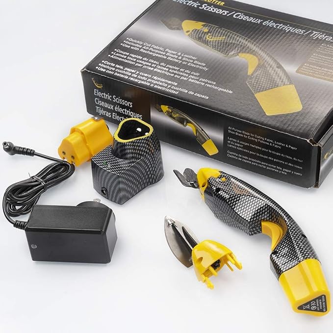 Electric Fabric Scissors Heavy Duty, Cordless Box Cutter Professional with 2 Blades, Rechargeable Lithium Battery for Cutting Fabric, Cardboard,Craft Sewing Tools (Scissors with one battery)