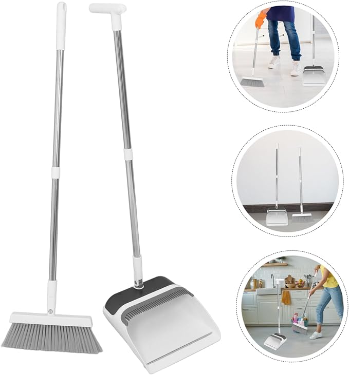 1set Ergonomic Broom and Dustpan Set Soft Bristle Household Cleaning Tools for Home Office Indoor and Outdoor Use Compact and Convenient Dustpan Kit