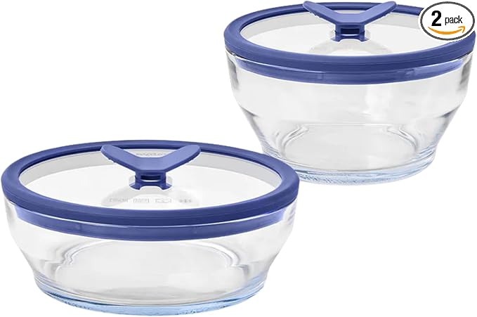 Anyday 4-Piece Medium Glass Food Storage with Lids (Clear Blueberry) | Plastic-Free Meal Prep, Microwave Cookware, Stackable Airtight Container, Vented Lid, Microwave-Safe Reheating