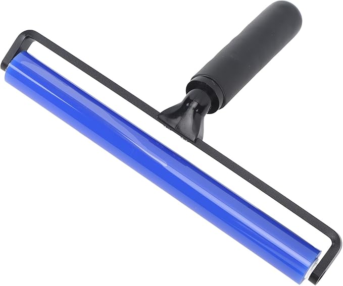 GOWENIC Static Dust Removal Roller, Sticky Blue Silicone Soft Cleaner Roller with Black Handle for Lint Pet Hair Lint Reusable Carpet Fabric (10 Inch)