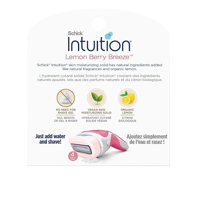 Schick Intuition Lemon Renewing Moisture Women Razor Refill Cartridges, New Version 2022 (Lemon 12 Count (4Pack))