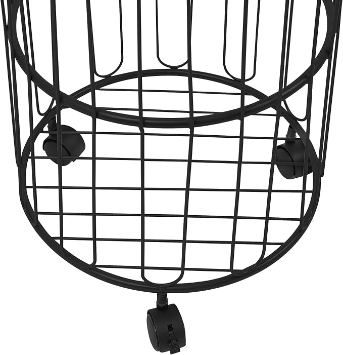 Rolling Laundry Hamper with Wheels Metal Wire Laundry Basket Cart Heavy Duty Clothes Toy Sundries Storage Organize Hamper Bin for Living Room Bathroom Closet Bedroom (Black, Round 2)