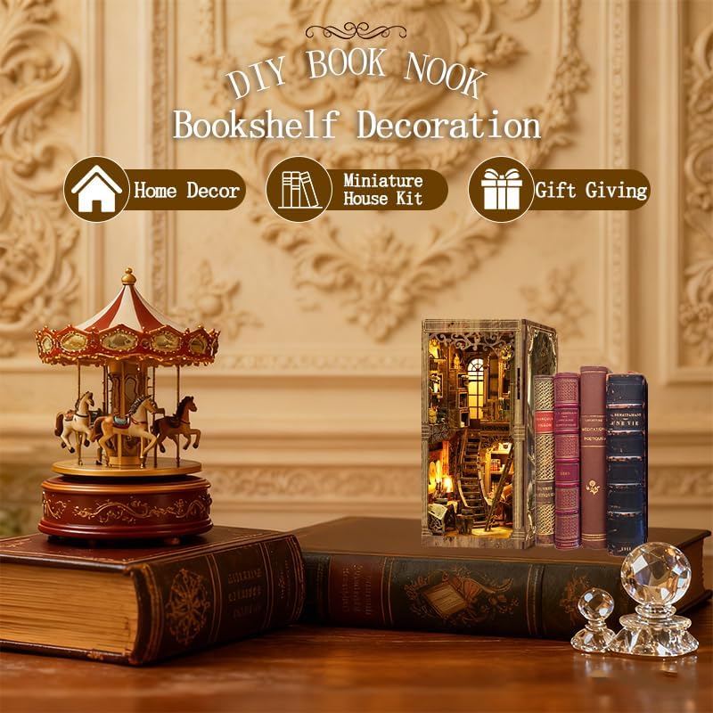 OZJAY Book Nook Kits for Adults, Miniature House Kit Bookshelf Decor
