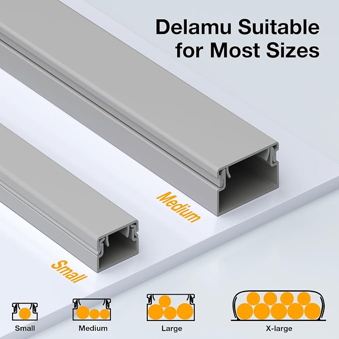 Delamu 157in Cord Covers for Wires on Wall, Cord Hider for 1 Cord, Paintable Cable Hider, Cable Management Wire Covers for Cords, W0.55 H0.4in, Grey