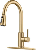FORIOUS Gold Kitchen Faucet with Pull Down Sprayer, Bar High Arc Single Handle Traditional 3 Modes Stainless Steel Faucet for Kitchen Sink Farmhouse RV Laundry Camper