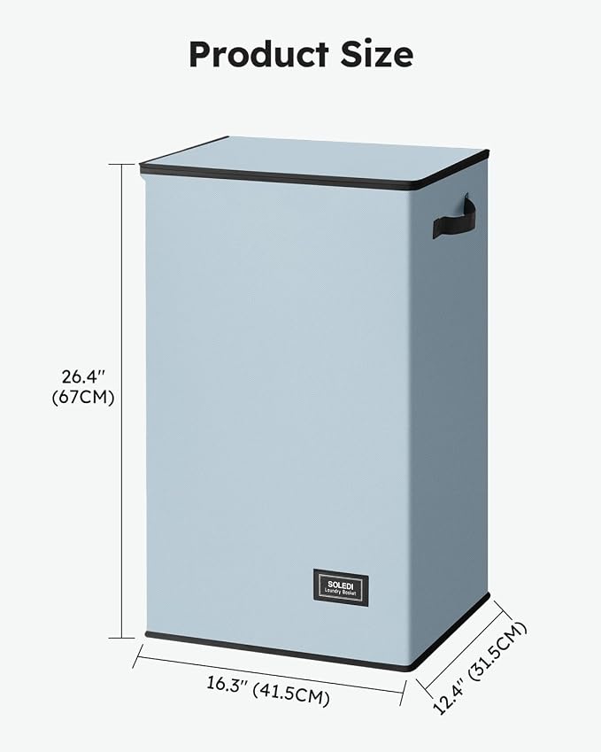 SOLEDI Laundry Hamper with Lid 90L Large & Tall Collapsible Laundry Basket, Clothes Hamper with Bag Removable Easy to Carry, Dirty Hampers for Bedroom, Bathroom, Dorm, College, Blue Grey