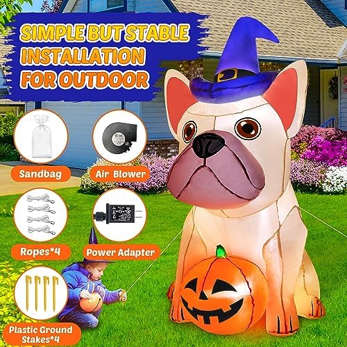 zukakii 5Ft Halloween Inflatables Decorations Build-in Bright LEDs Blow Up Yard Pumpkin with Witch Hat Halloween Decorations Outdoor Clearance Decor for Holiday Party Indoor Garden Lawn Home