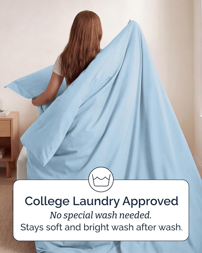 Duvet Cover Twin/Twin XL Size Set - Extra Soft Twin/Twin XL Duvet Cover 68" x 90" with 1 Pillow Sham for Women, Men, Kids & Teens - Comfy, Easy-Care & Fade Free w/ Zipper Closures & Ties (Light Blue)