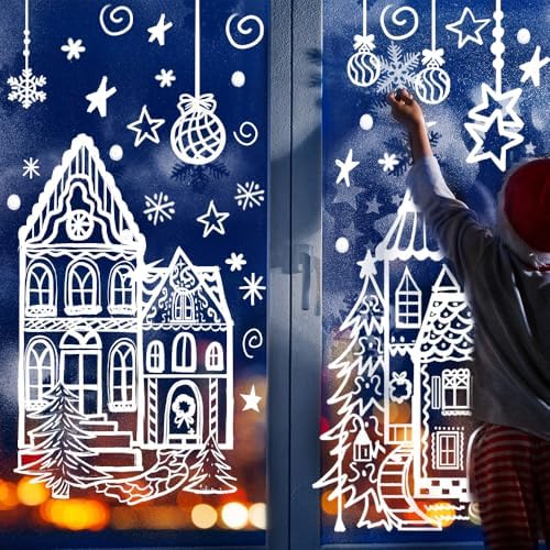 DIYDEC 15.7 * 27.5'' Large White House Christmas Window Stickers for Glass
