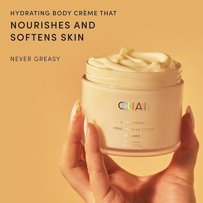 OUAI Body Cream, St. Barts - Hydrating Whipped Body Cream with Cupuaçu Butter, Coconut Oil and Squalane - Softens Skin and Delivers Healthy-Looking Glow - Sulfate-Free Skin Care (7.5 Oz)