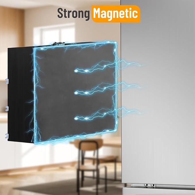 Allinside Magnetic Plastic Wrap Dispenser with Cutter, 3 in 1 Refrigerator Bamboo Wood Organizer for Tin Foil, Baking, Wax Paper Holder Kitchen Storage Box Compatible with 12.9" Roll, Black (3 Layer)