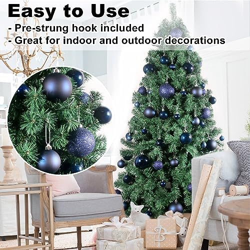 Navy Blue 3.2" Large Christmas Balls - Christmas Tree Decoration Ornaments Shatterproof Hanging Balls for Birthday Halloween Holiday Wedding Decorations Set of 10pcs
