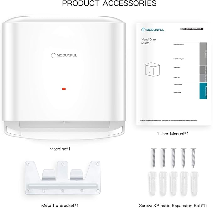 modunful Commercial Hand Dryers for Bathroom: 110V Plug in Hand Dryer, Warm/Cold Dual Airflow, Venue Pure D52327