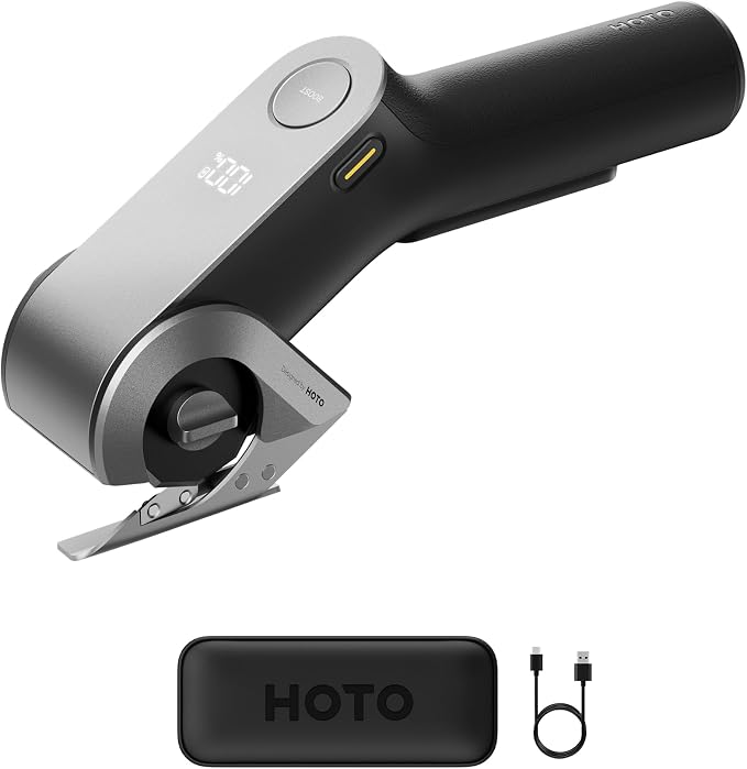 HOTO EdgeFlow Cordless Electric Scissors, Self-Sharpening Titanium Blade, Smart Display Electric Cardboard Cutter, Boost Mode & Tool-Free Blade Swap, Ideal for Cardboard, Fabric, Carpet, Leather DIY
