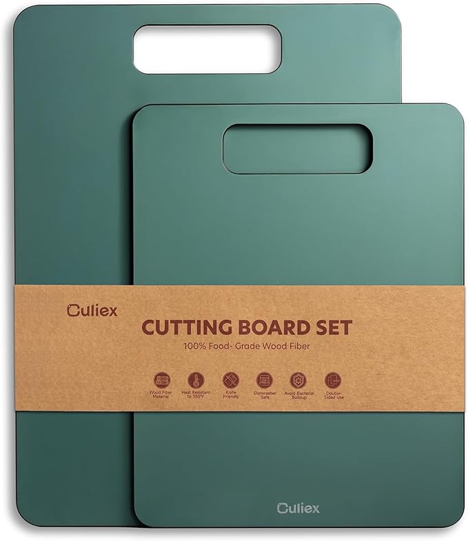 Wood Fiber Cutting Board Set of 2, Dishwasher Safe, Non-Toxic | BPA-Free Composite Cutting Board for Kitchen, Non-Slip, Non-Porous Chopping Board for Meat Vegetable Fruit Bread - Green
