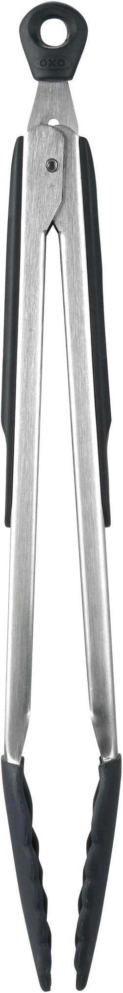 OXO Good Grips 12-Inch Tongs with Silicone Head & Good Grips Silicone Flexible Tongs Stainless,Black,