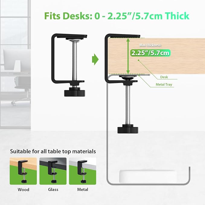 KEEGH 16" Under Desk Cable Management Tray, No Drill Clamp Mount, Extra Large Desk Cord Organizer Upgrade Capacity, Cord Management Tray for Home Office, Gaming Desk, Standing Desk, Black, 3 Pack