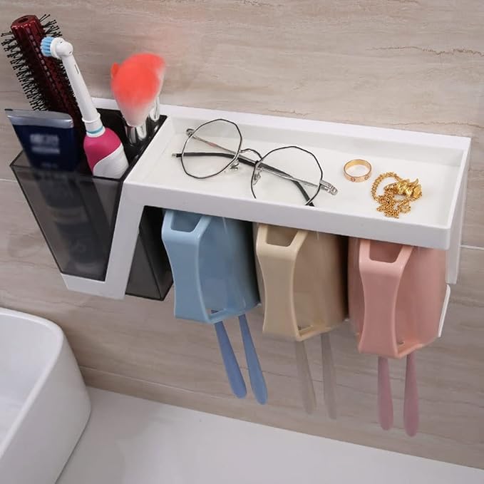 Toothbrush Rack Toothbrush Holder Wall-Mounted Bathroom Toothbrush Holder with Sink and Cups for Toothbrush and Toothpaste Storage Bathroom Toothbrush Holder
