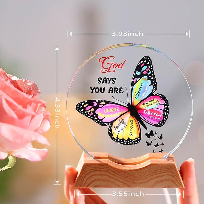 ZHSHWAT Christian Gifts for Women -Butterfly & Bible Verses Crystal Night Light with USB Port - Inspirational Religious Spiritual Gift for Friends, Mom, Sister, Girl, Female Coworker, Home Decor