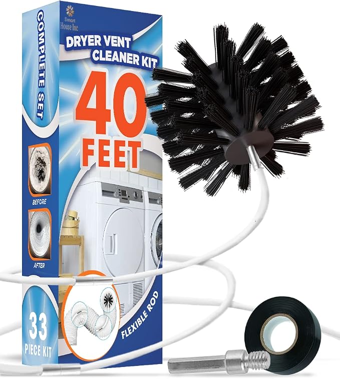 The Professional Dryer Vent Cleaner Kit -(40-Feet) Innovative Lint Remover Reusable Strong Nylon| Flexible Lint Brush with Drill Attachment for Faster Cleaning