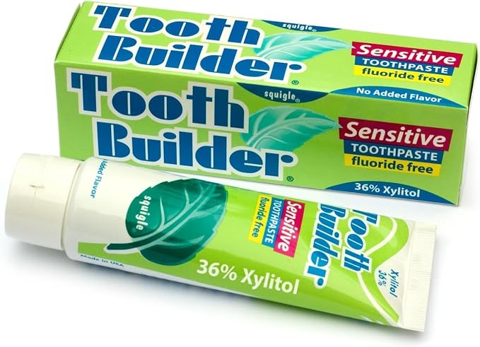 Squigle Tooth Builder Fluoride-Free Xylitol Sensitive Toothpaste 1-Pk | SLS-free for sensitive teeth and mouths that react to conventional toothpaste: a gentle, unflavored, low-foam formula