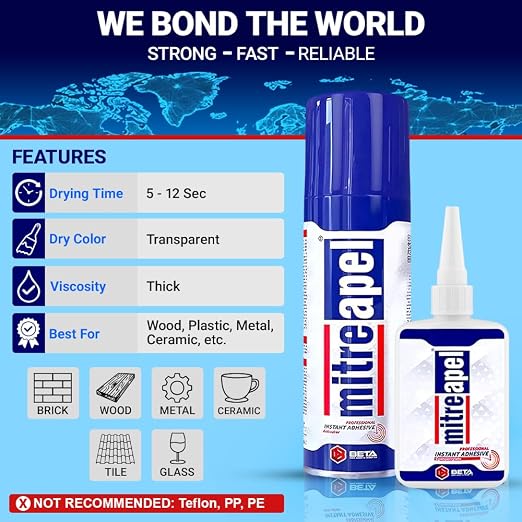 MITREAPEL CA Glue with Activator (2x4.5 oz-2x16.9 floz)Instant Bond Professional Cyanoacrylate Adhesive and Super Glue Accelerator for Woodworking ,Ceramic, 3D Printing,Glass, DIY&Craft,Plastic,Repair