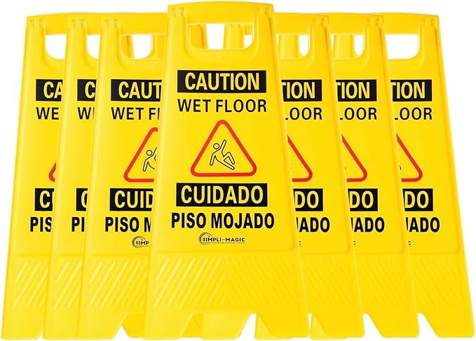 Simpli-Magic 24" Height Wet Floor Caution Signs, 6 Pack – Double-Sided, Bilingual & Foldable Safety Warning Sign – Commercial Grade, Yellow, Plastic