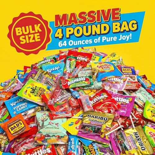 Candy Variety Pack - Assorted Candy Party Mix - 4 LB Bag - Sweets Assortment - Bulk Individually Wrapped - Pinata Candies - Mixed Candies - Queen Jax - Deluxe Mix - July 4th (Pack of 4)