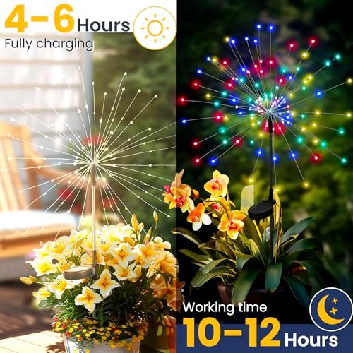 GIGALUMI 6 Pack Solar Firework Lights Outdoor, Garden Decor, Multicolored