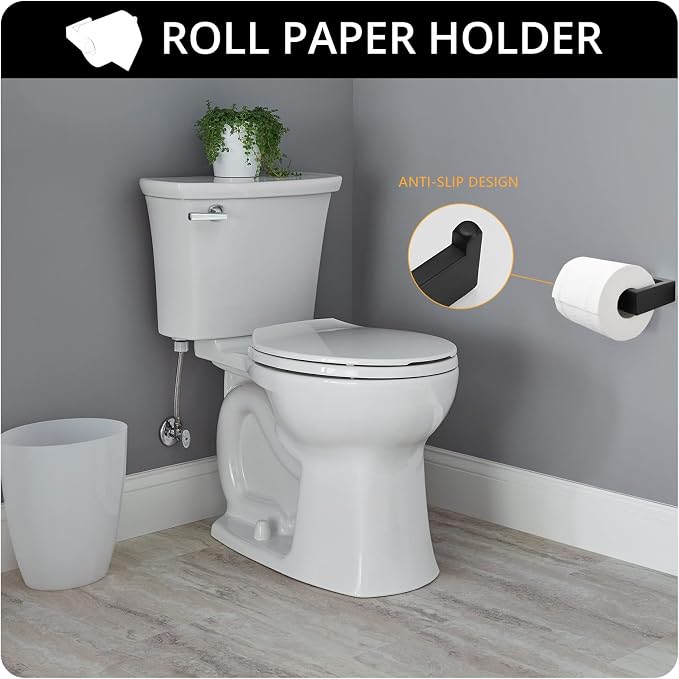 Fapully 4-Piece Bathroom Hardware Accessory Set with 24" Towel Bar Towel Ring Paper Holder Robe Hook Matte Black