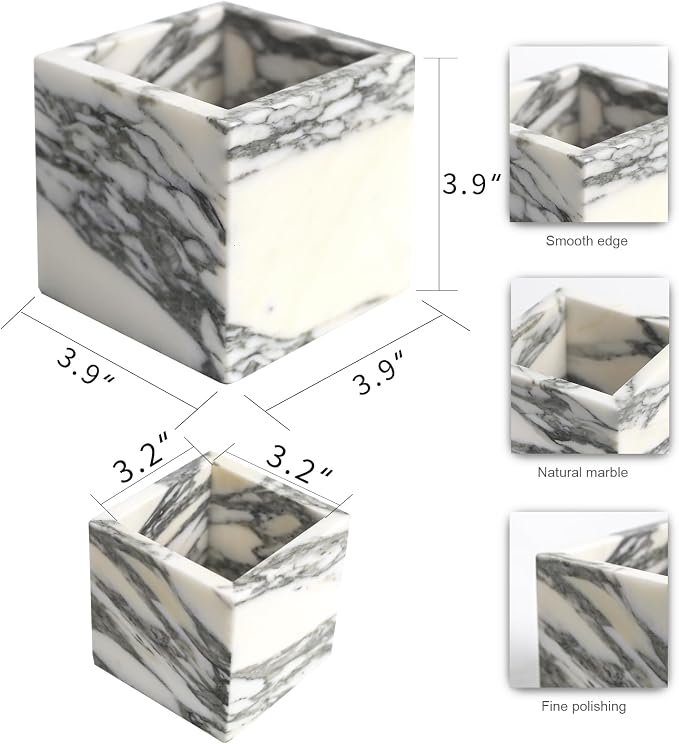 Natural Marble Makeup Brush Holder for Vanity, Toothbrush Holder for Bathroom, Luxurious Countertop Organizer, Arabescato White Bathroom Accessories