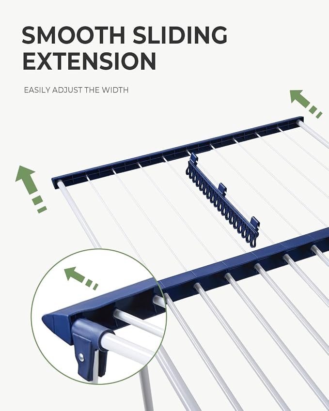 JS HANGER 90FT Extendable Clothes Drying Rack, Expands from 44" to 78", Space-Saving Laundry Rack for Indoor & Outdoor Use, Heavy Duty Folding Rack for Clothes, Towels & Delicates