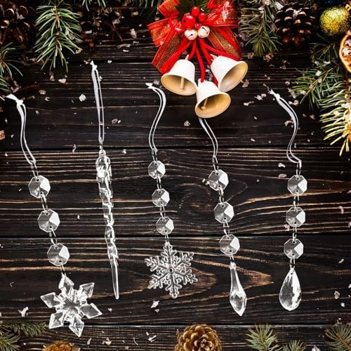 Crystal Christmas Tree Ornaments, Clear Acrylic Snowflake & Icicle, 80pcs