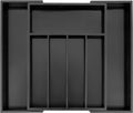 VaeFae Bamboo Drawer Organizer, Expandable Silverware Drawer Organizer, Cutlery Tray with Dividers for Kitchen Utensils (Black, Medium)