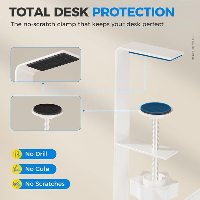 [Upgraded] 25" Extra Large Under Desk Cable Management, Cinati Wire Organizers No Drill, Cable Tray with Clamp for Wire Management, Cord Organization Box for Office, Home - No Damage to Desk(White)