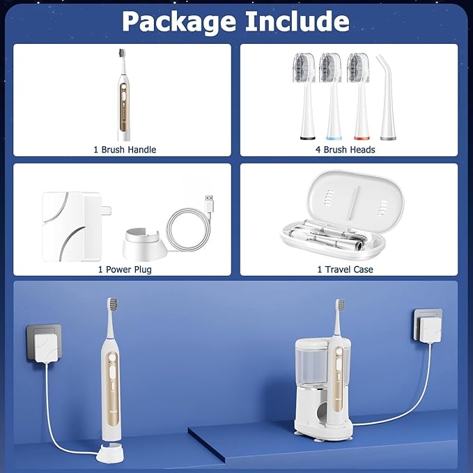 3-in-1 Electric Toothbrush with Water Flosser, Upgraded Flossing Toothbrush with 5 Speeds & 3 Modes, 30 Days/Charge for Teeth Cleaning and Plaque Removal, Sensitive Teeth & Dental Implants