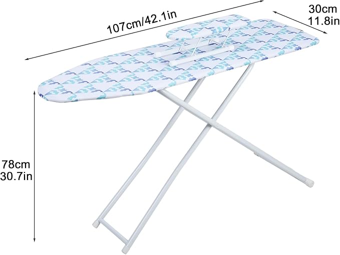 Folding Ironing Board, Extra-Wide Adjustable Height Iron Board with Folding Legs, Exquisite Pattern,Smooth Edge,Good Load-Bearing, Non-Slip Iron Board for Home Bathroom (42.13" Blue)