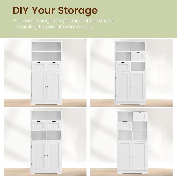 Iwell Tall Bathroom Cabinet, Storage Cabinet with Adjustable Shelves, Bathroom Storage Cabinet for Living Room, Dining Room, Entryway, White