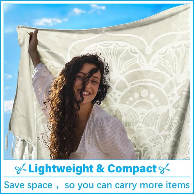 Vikumond Turkish Beach Towel Blanket Oversized 79x71 Inch Quick Dry | Lightweight Compact Portable Sand Free Absorbent Boho Woven Throw for Pool Swimming Picnic Camping Cruise Outdoor Essentials