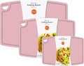 Silicone Thick Cutting Boards Mats Set of 3 Foldable & Flexible Design Juice Grooves Easy Grip Handle Dishwasher Safe for Kitchen,BPA free Silicone Cutting Board-Soft Pink
