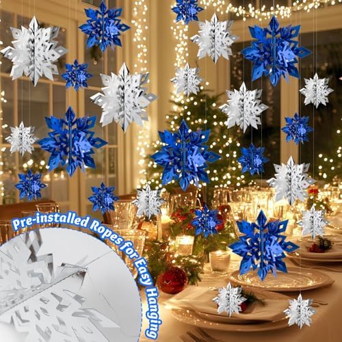 Snowflake Decorations, Paper Christmas Hanging Decor Indoor, 24-Pc