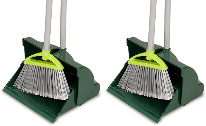 Pine-Sol Broom and Dustpan Set for Home - Both Indoor, Outdoor and Wet or Dry Use – Upright Standing Combo with Adjustable Handle for Comfort (Pack of 2)